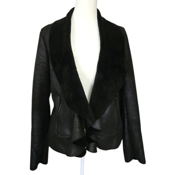 GUESS Los Angeles Faux suede/fur Black Open front jacket. Size small - Picture 1 of 11